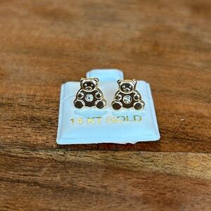 14 KT Solid Gold Cubic Zirconia Teddy Bear Earrings